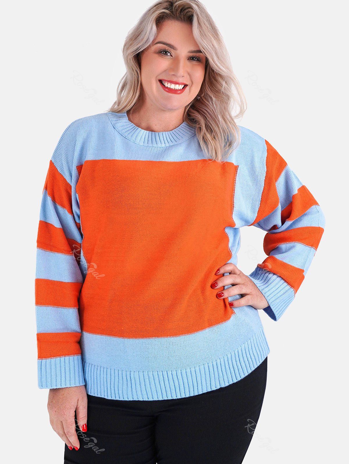 Store Plus Size Contrast Two Tone Drop Shoulder Sweater  
