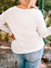 Plus Size Lace Panel Ribbed Long Sleeves Tee with Buttons -  