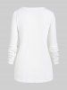 Plus Size Lace Panel Ribbed Long Sleeves Tee with Buttons -  