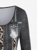 Plus Size 3D Jeans Leopard Print Long Sleeves Tee -  