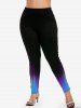 Plus Size High Waist Ombre Color Light Beam Print Skinny Leggings -  