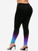 Plus Size High Waist Ombre Color Light Beam Print Skinny Leggings -  
