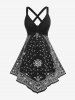 Plus Size Asymmetric Paisley Print Crisscross Dress and Lace Top Set -  