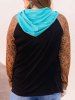 Sweat à Capuche à Imprimé Fleur en Blocs de Couleurs à Manches Raglan Grande Taille - Noir 4X
