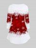 T-shirt à Imprimé Flocon de Neige Noël en Blocs de Couleurs de Grande Taille - Rouge 1X | US 14-16