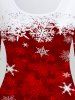 T-shirt à Imprimé Flocon de Neige Noël en Blocs de Couleurs de Grande Taille - Rouge 2X | US 18-20
