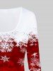 T-shirt à Imprimé Flocon de Neige Noël en Blocs de Couleurs de Grande Taille - Rouge 5x | US 30-32