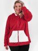 Plus Size Christmas Colorblock Hooded Fuzzy Faux Fur Coat -  