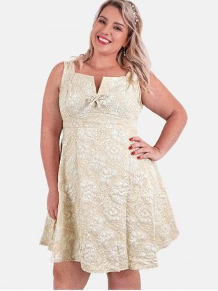 Plus Size Bowknot Jacquard Fit and Flare Dress