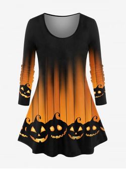 Halloween Long Sleeve Pumpkin Print Tee - ORANGE - 2X | US 18-20