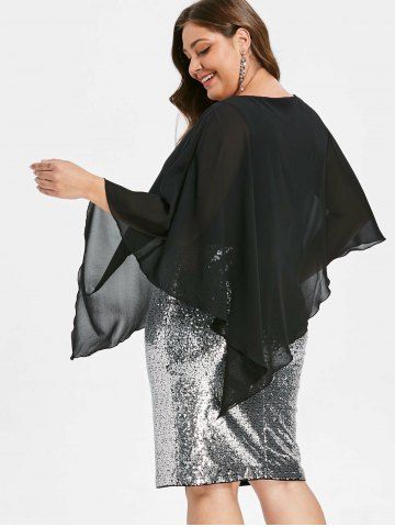 Plus Size Sequins Decor Sheath Cape Dress