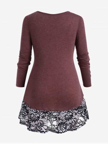Plus Size Floral Lace Panel Crisscross T-shirt