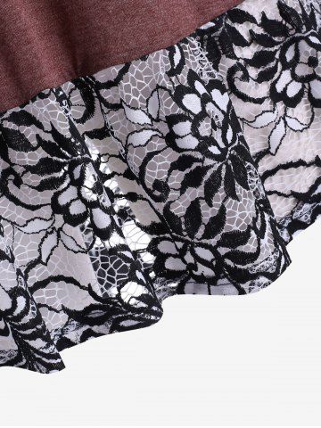 Plus Size Floral Lace Panel Crisscross T-shirt