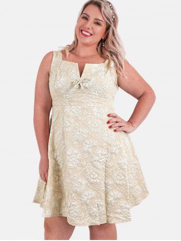 Plus Size Bowknot Jacquard Fit and Flare Dress - LIGHT YELLOW - L | US 12