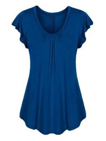 Plus Size Plain Flutter Sleeve T-shirt - DEEP BLUE - 5XL
