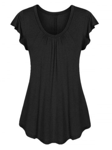 Plus Size Plain Flutter Sleeve T-shirt - BLACK - 2XL
