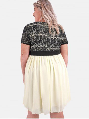 Plus Size Lace Panel Chiffon Mini A Line Dress
