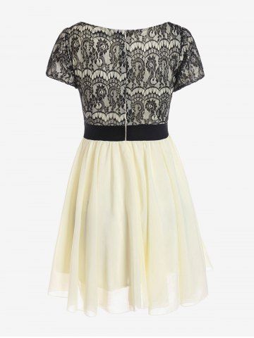 Plus Size Lace Panel Chiffon Mini A Line Dress
