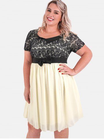 Plus Size Lace Panel Chiffon Mini A Line Dress