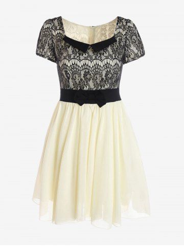 Plus Size Lace Panel Chiffon Mini A Line Dress