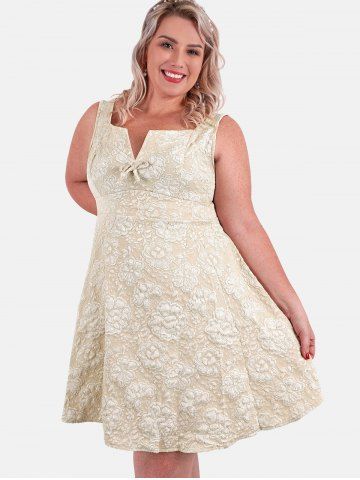Plus Size Bowknot Jacquard Fit and Flare Dress