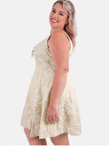 Plus Size Bowknot Jacquard Fit and Flare Dress