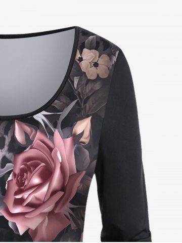 Plus Size Floral Leopard Long Sleeve T-shirt