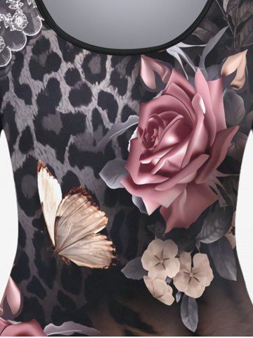 Plus Size Floral Leopard Long Sleeve T-shirt