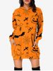 Halloween Pumpkin Cat Printed Drop Shoulder Long Hoodie with Pockets -  