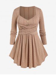 Plus Size Sweetheart Neck Crossover Knit Top -  