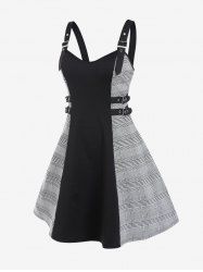 Plus Size Plaid Buckles Backless Vintage Sleeveless A Line Dress -  
