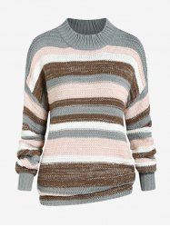Plus Size Mock Neck Drop Shoulder Colorblock Sweater -  