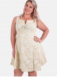 Plus Size Bowknot Jacquard Fit and Flare Dress -  