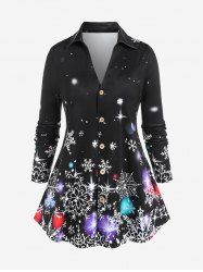 Plus Size 3D Sparkles Snowflakes Printed Christmas Shirt -  