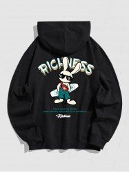 Letter RICHNESS Rabbit Graphic Printed Pullover Hoodie -  