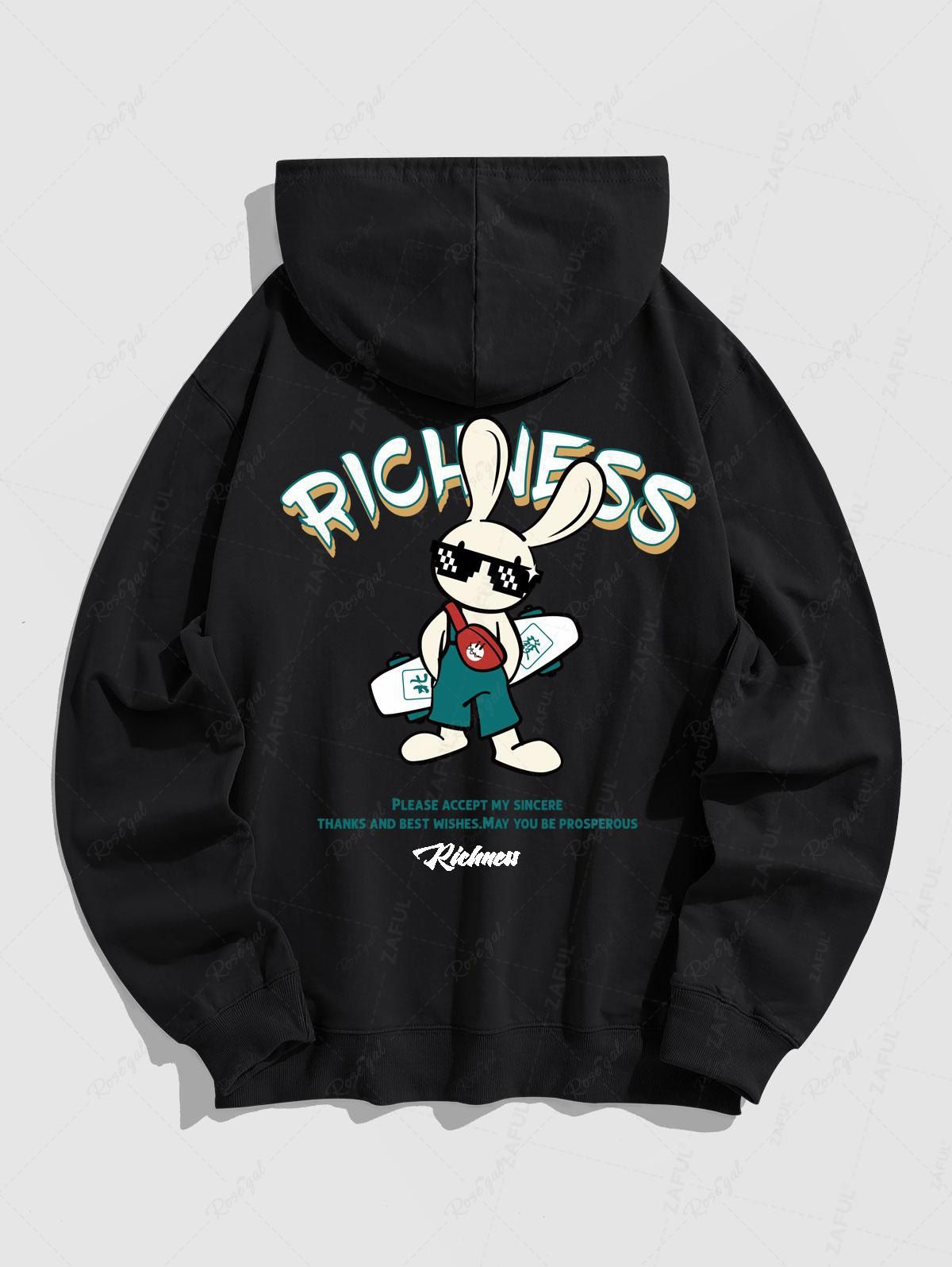 Fashion Letter RICHNESS Rabbit Graphic Printed Pullover Hoodie  