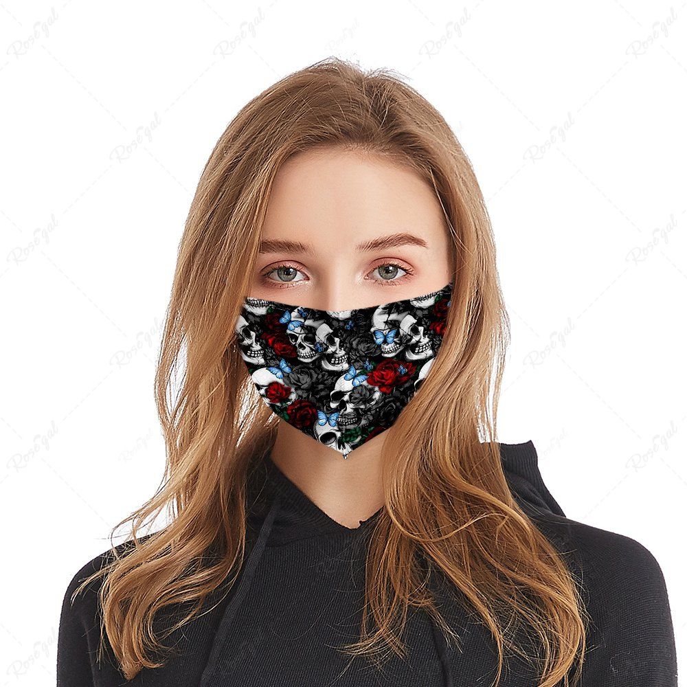 Cheap Gothic  Butterfly Rose Skull Washable Mask  