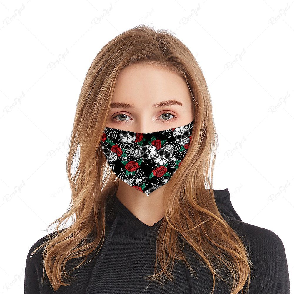 Online Gothic Spider Web Skull Rose Washable Mask  
