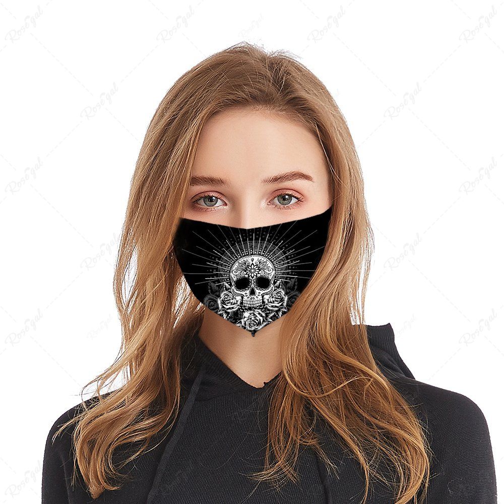 Masque Lavable de Rose Crâne Style Rétro Noir 