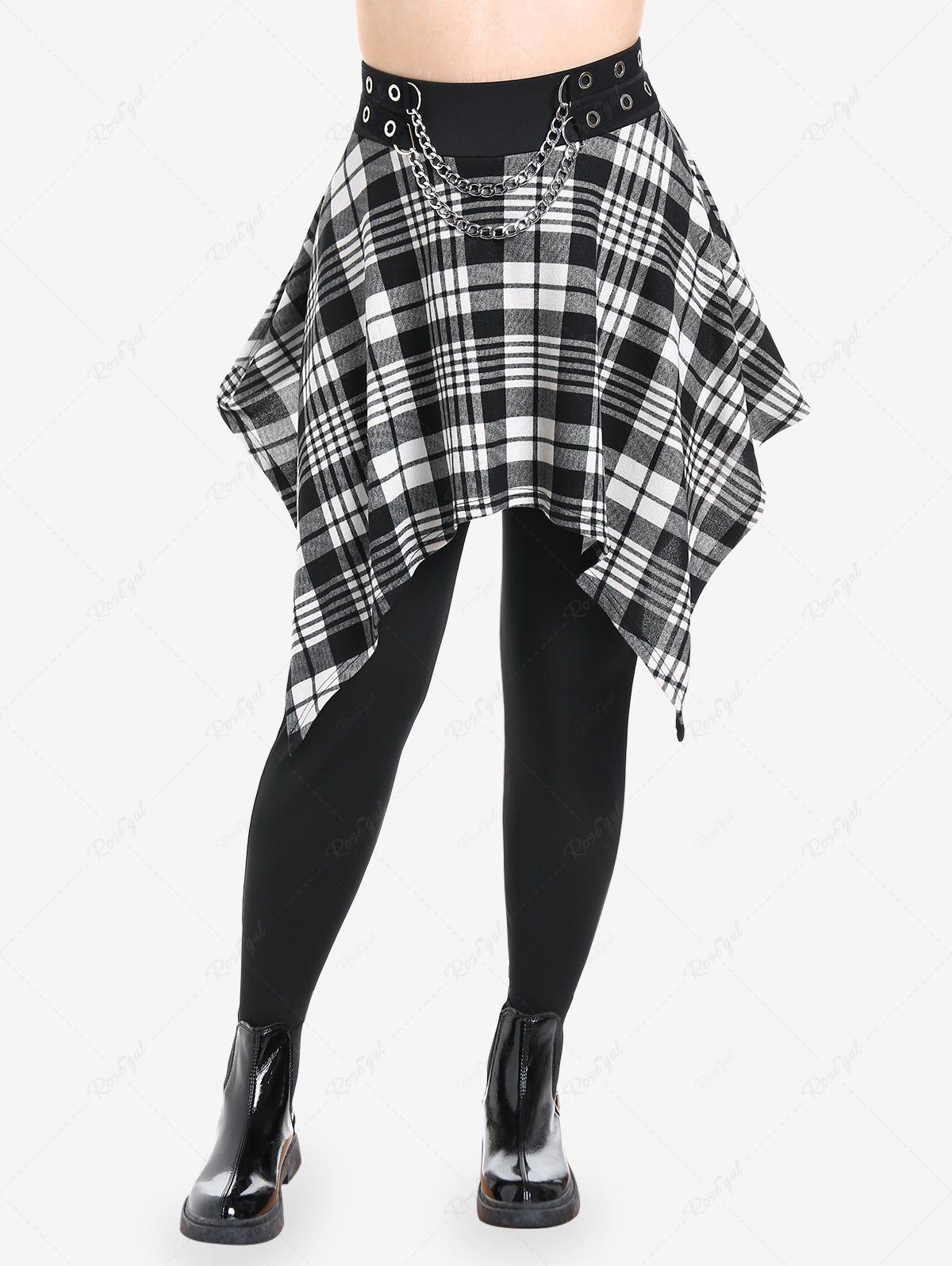 Jupe-Culotte à Carreaux Embelli de Chaîne de Grande Taille Noir 2x | US 18-20