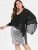 Plus Size Sequins Decor Sheath Cape Dress -  