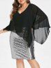 Plus Size Sequins Decor Sheath Cape Dress -  
