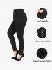 Plus Size Hollow Out Solid Trim Skinny Leggings with Pockets -  