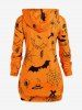 Halloween Pumpkin Cat Printed Drop Shoulder Long Hoodie with Pockets -  