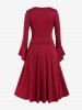 Plus Size Sweetheart Neck Ruched Contrast PU Panel Vintage Maxi Dress -  