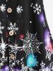 Chemise de Noël à Imprimé Flocon de Neige Bandoulière Plissée 3D Cadeau de Grande Taille - Noir 1X | US 14-16