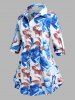 Plus Size Roll Up Sleeve Floral Print Shirt -  