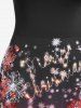 Plus Size Snowflake Print Lace Insert Christmas Midi Dress -  