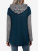 Plus Size Houndstooth Panel Button Decor Hooded Top -  