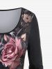 T-shirt Léopard Floral à Manches Longues Grande Taille - Noir 